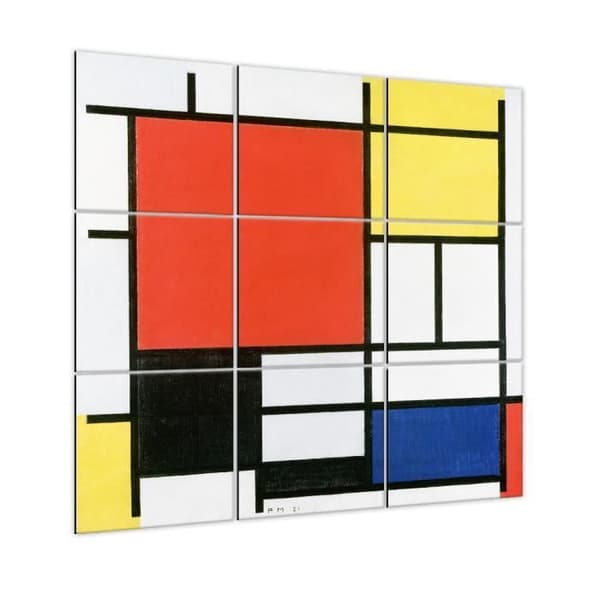 Legendarte - Flerpanelsmålningskomposition med stor röd topp... - Piet Mondrian cm. 150x150 (9 paneler)