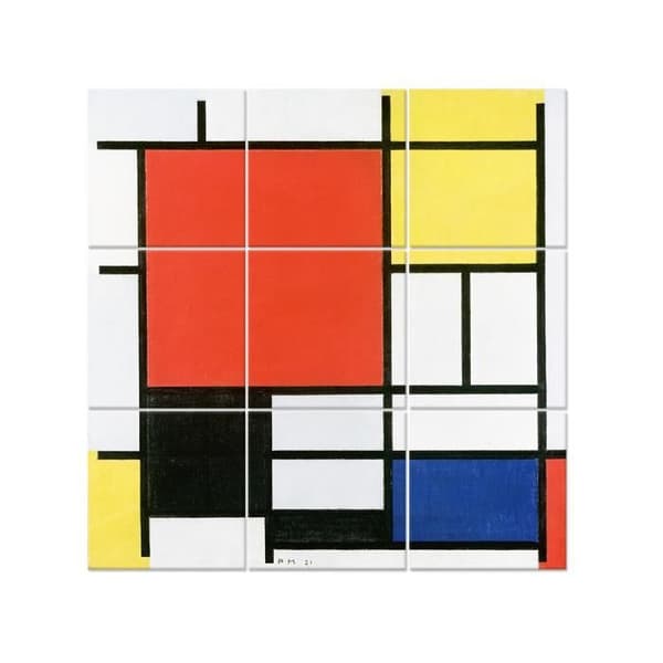 Legendarte - Flerpanelsmålningskomposition med stor röd topp... - Piet Mondrian cm. 150x150 (9 paneler)