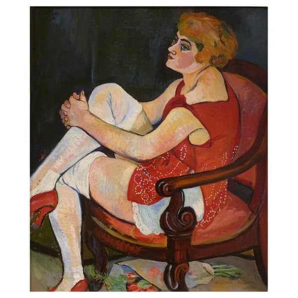 Legendarte - Målning, tryck på duk - Kvinnan med vita strumpor - Suzanne Valadon cm. 80x100