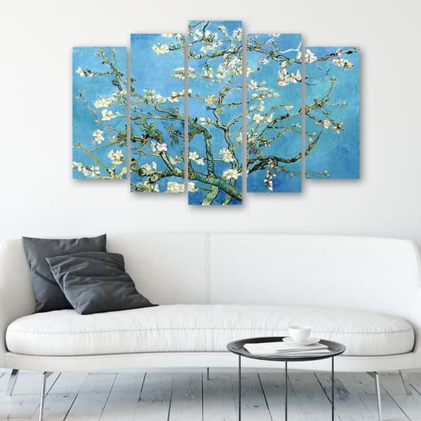 Målning, tryck på duk - Mandelträd i blom Vincent Van Gogh cm. 150x100 Typ A1 (5 paneler)