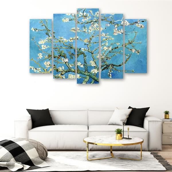Målning, tryck på duk - Mandelträd i blom Vincent Van Gogh cm. 150x100 Typ A1 (5 paneler)