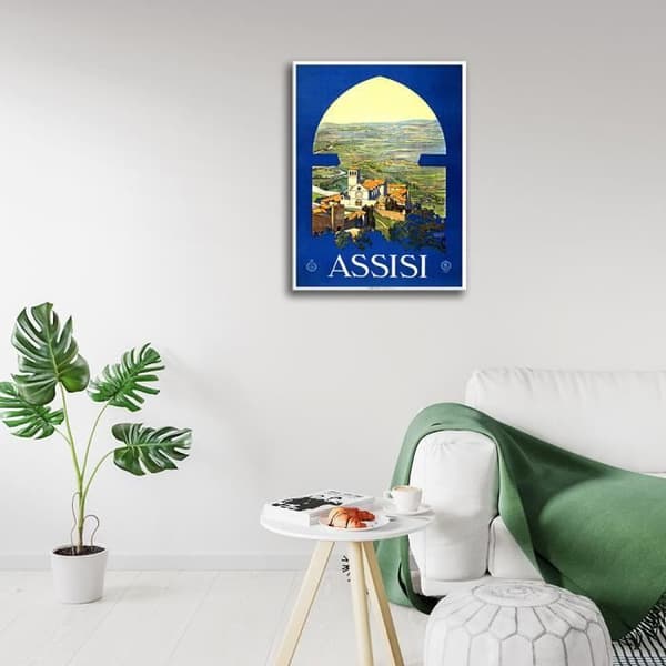 Legendarte - Vintage turistaffisch Assisi - Målning, Canvastryck cm. 50x70