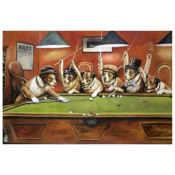 Legendarte - Målning, tryck på duk - Hundar som leker pool - Cassius Marcellus Coolidge cm. 60x90
