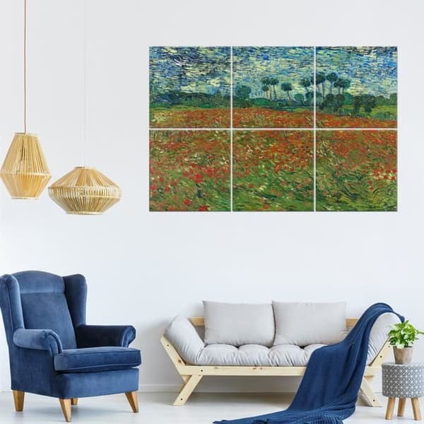 Legendarte - Flerpanelsmålning Vallmofältet - Vincent Van Gogh cm. 100x150 (6 paneler)