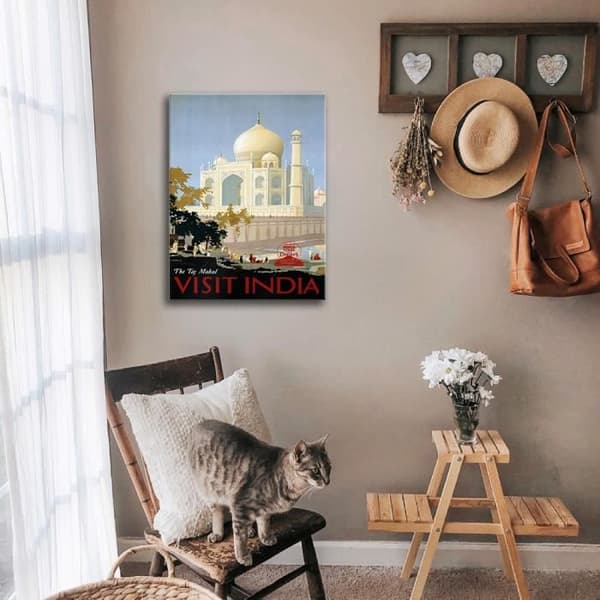 Legendarte - Vintage Tourist Poster Visit India - Målning, tryck på duk cm. 50x70