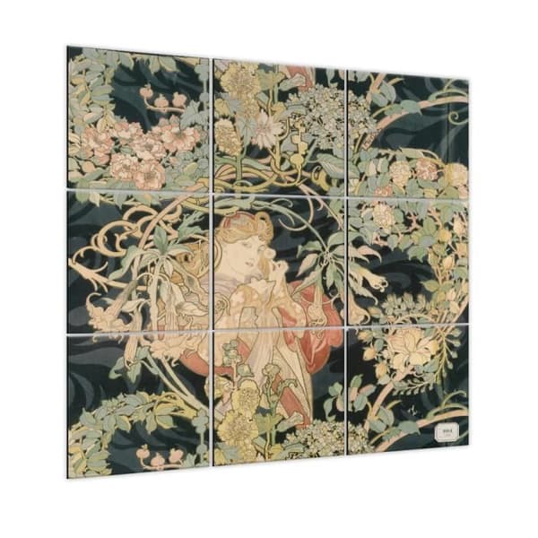 Legendarte - Multi Panel Målning Kvinna Med Daisy - Alphonse Mucha cm. 150x150 (9 paneler)