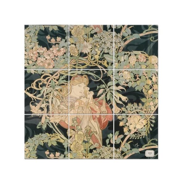 Legendarte - Multi Panel Målning Kvinna Med Daisy - Alphonse Mucha cm. 150x150 (9 paneler)