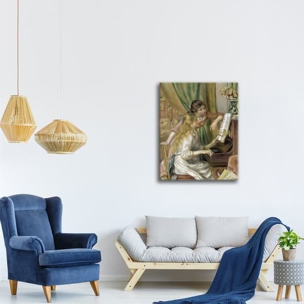 Legendarte - Målning, tryck på duk - Unga flickor vid pianot - Pierre Auguste Renoir cm. 60x80