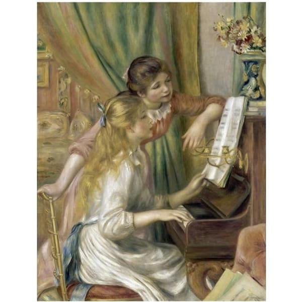Legendarte - Målning, tryck på duk - Unga flickor vid pianot - Pierre Auguste Renoir cm. 60x80