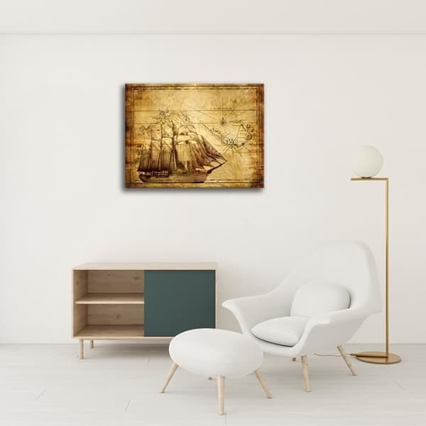 Målning, Tryck På Duk - Gammal Karta cm. 50x60