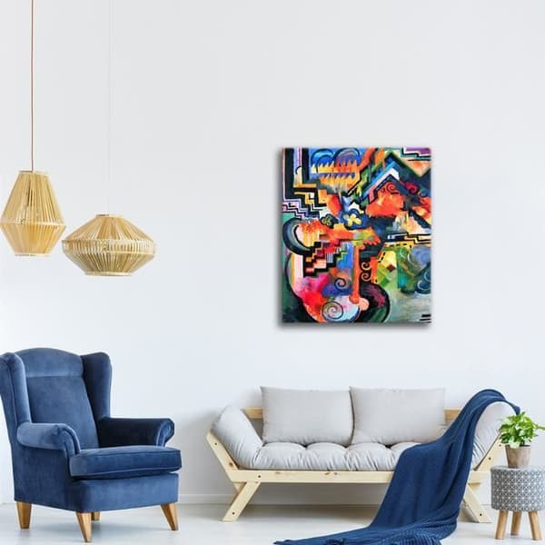 Legendarte - Målning, Tryck på duk - Färgglad komposition (Homage To Bach) August Macke cm. 50x60