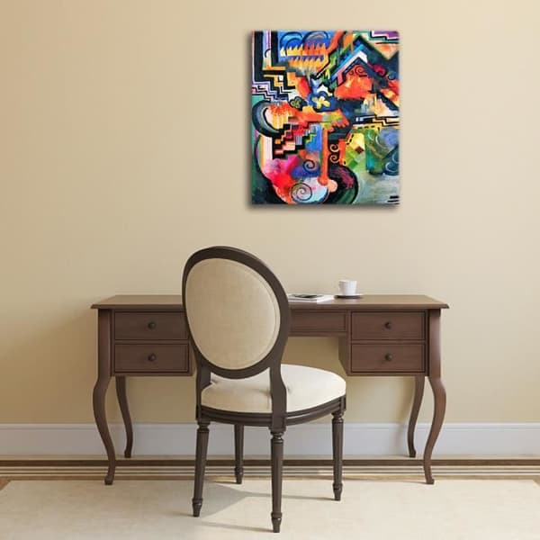 Legendarte - Målning, Tryck på duk - Färgglad komposition (Homage To Bach) August Macke cm. 50x60