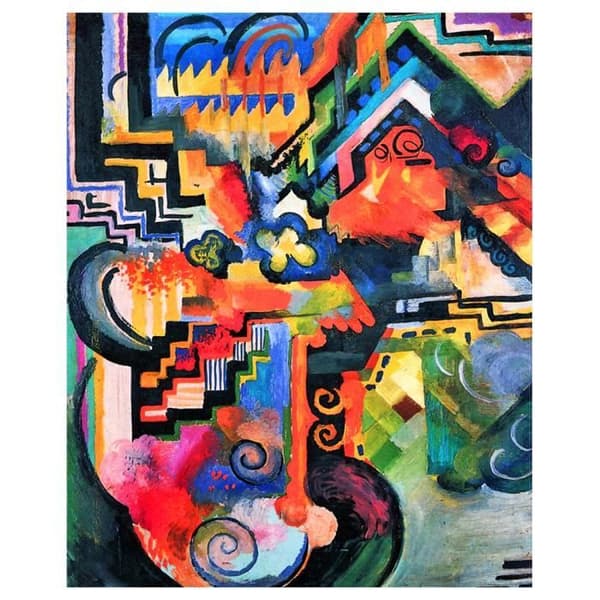 Legendarte - Målning, Tryck på duk - Färgglad komposition (Homage To Bach) August Macke cm. 50x60