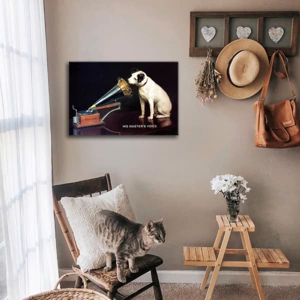 Legendarte - Vintage reklamaffisch Nipper - His Master's Voice - Målning, Print On Canvas cm. 50x70