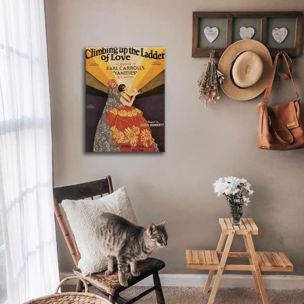 Legendarte - Vintage Music Cover Climbing Up The Ladder Of Love - Målning, Tryck på duk cm. 50x70