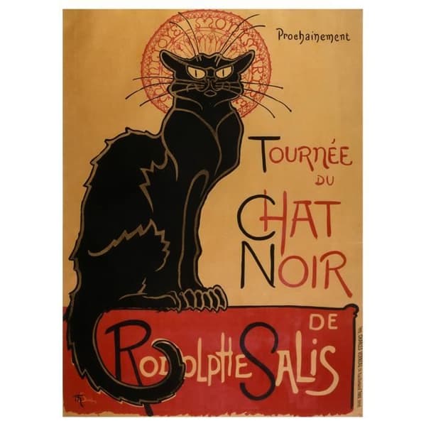 Legendarte - Målning, tryck på duk - Rundtur hos den svarta katten Théophile Alexandre Steinlen cm. 80x110