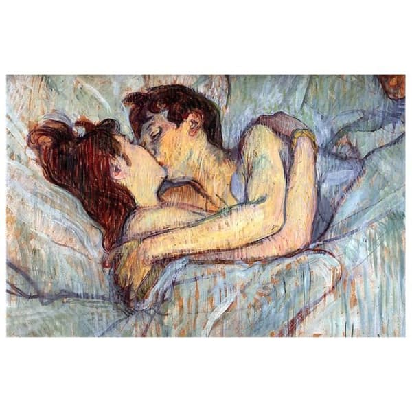 Målning, Tryck På Duk - I Sängen. Kyssen Henri De Toulouse-Lautrec cm. 60x90