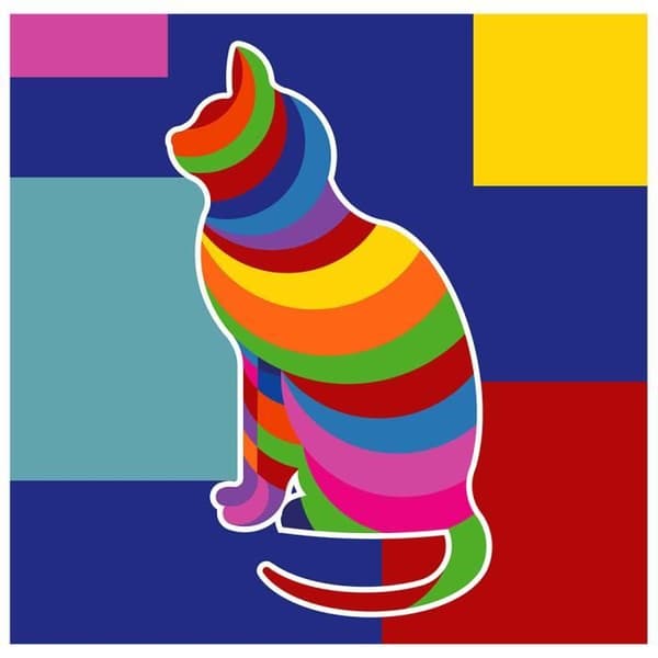 Legendarte - Målning, Tryck på duk - Katten i färg cm. 60x60