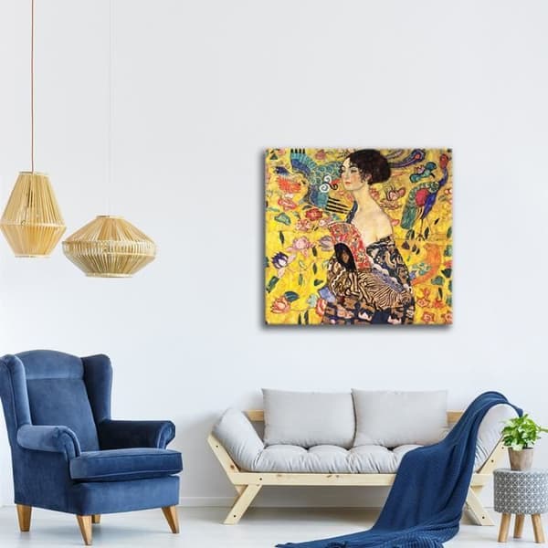 Legendarte - Målning, Tryck på duk - Dam med solfjäder Gustav Klimt cm. 90x90