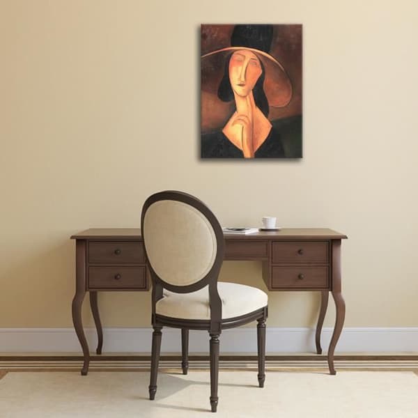 Legendarte - Målning, tryck på duk - Porträtt av Jeanne Hebuterne i en stor hatt Amedeo Modigliani cm. 50x70