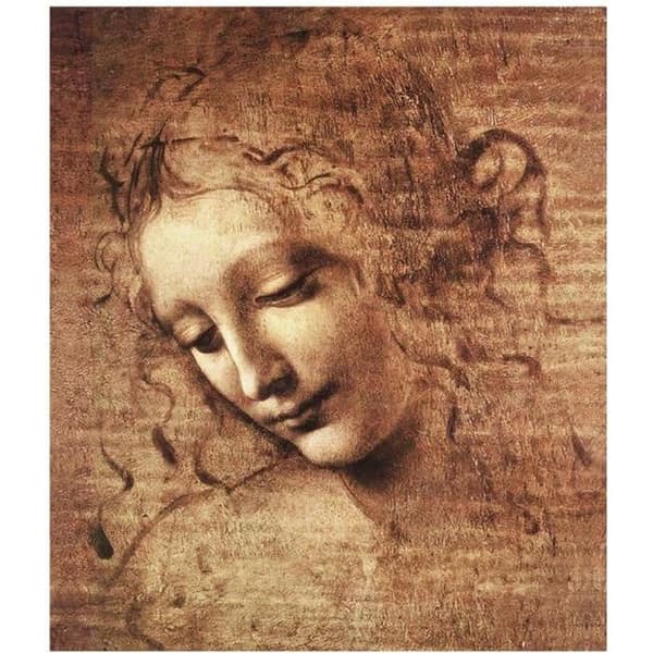 Legendarte - Målning, tryck på duk - Head of a Disheveled Girl Leonardo Da Vinci cm. 50x70