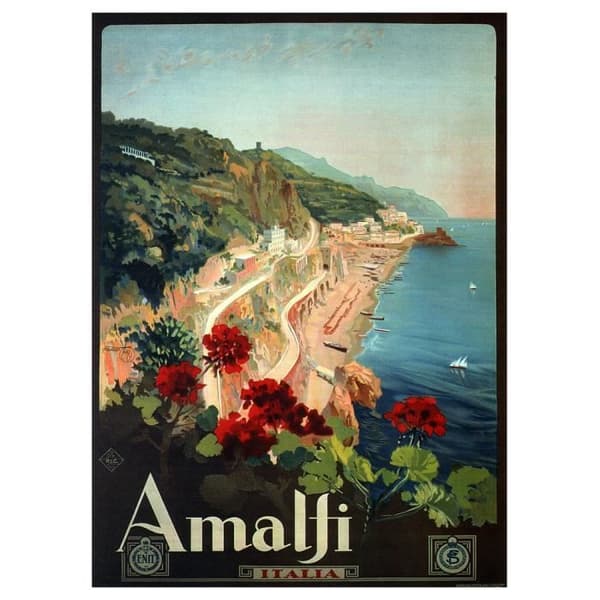 Legendarte - Vintage Amalfi Tourist Poster - Målning, Canvastryck cm. 50x70