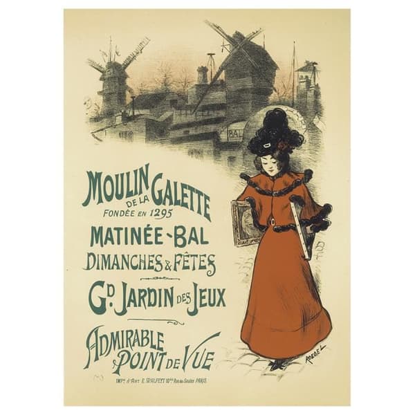 Legendarte - Vintage konstnärlig affisch Moulin De La Galette - Målning, tryck på duk cm. 50x70
