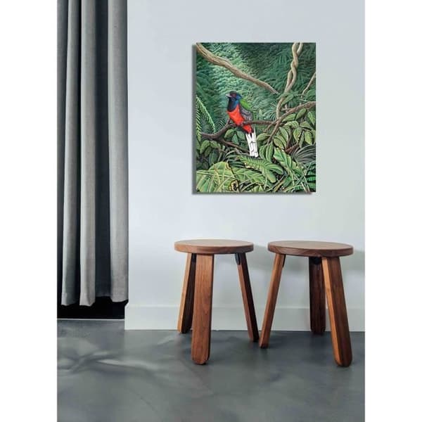 Målning, tryck på duk - blåhövdad fågel - 40x50cm