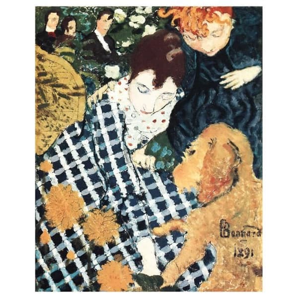 Legendarte - Målning, Tryck på duk - Kvinnor med hund - Pierre Bonnard cm. 80x100