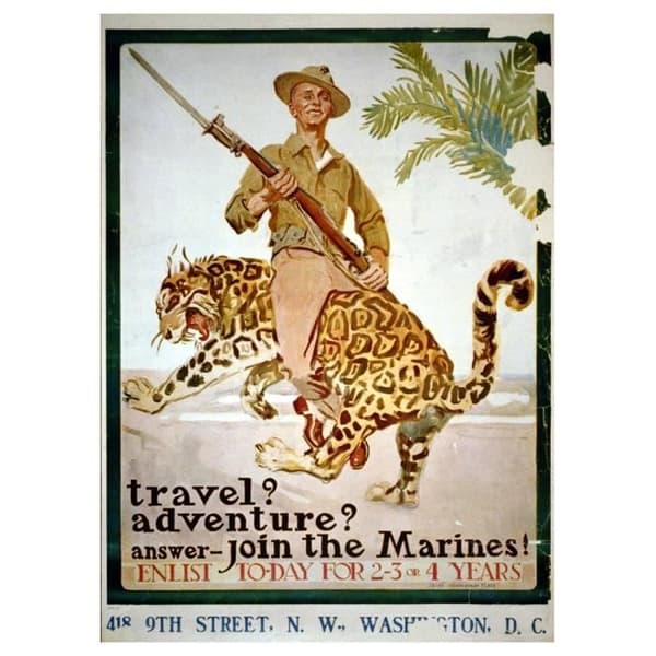 Legendarte - Vintage War Propaganda Poster Reseäventyr Svar - Gå med i marinsoldaterna! - Målning, tryck på duk c