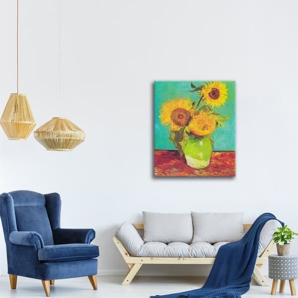 Legendarte - Målning, tryck på duk - Vas med tre solrosor Vincent Van Gogh cm. 80x100