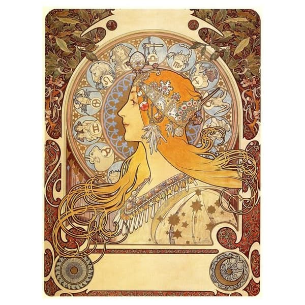 Legendarte - Målning, tryck på duk - Zodiac Alphonse Mucha cm. 60x80