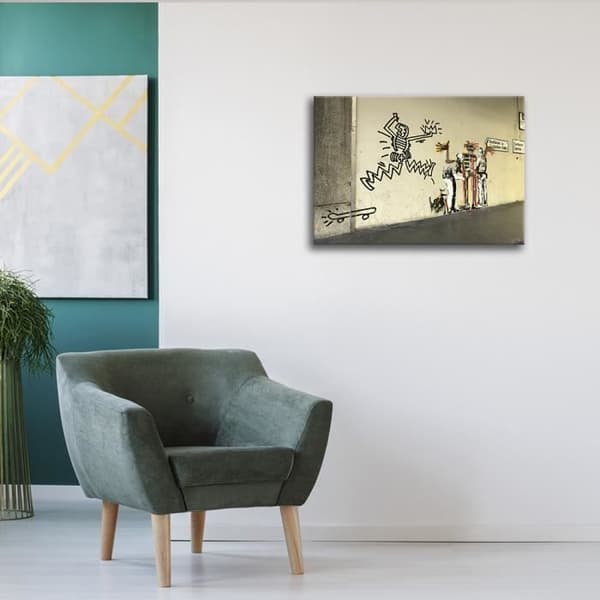 Legendarte - Målning, tryck på duk - Banksy till ära av en Basquiat-utställning i London cm. 60x80