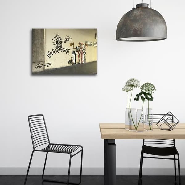 Legendarte - Målning, tryck på duk - Banksy till ära av en Basquiat-utställning i London cm. 60x80