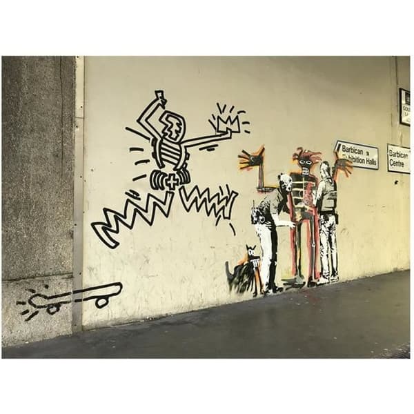 Legendarte - Målning, tryck på duk - Banksy till ära av en Basquiat-utställning i London cm. 60x80