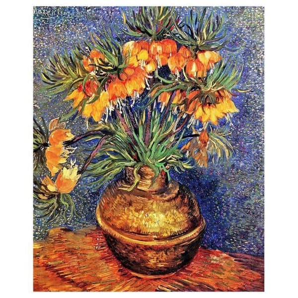 Legendarte - Målning, Tryck på duk - Fritillaries, Imperial Crown i en kopparvas Vincent Van Gogh cm. 80x100
