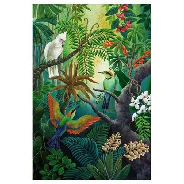 Tavla, Canvastryck - Vit papegoja och kolibri - 60x90cm