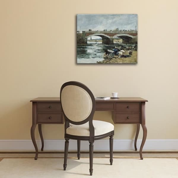 Legendarte - Målning, Tryck på duk - Tvättar nära en bro - Eugène Boudin cm. 50x70
