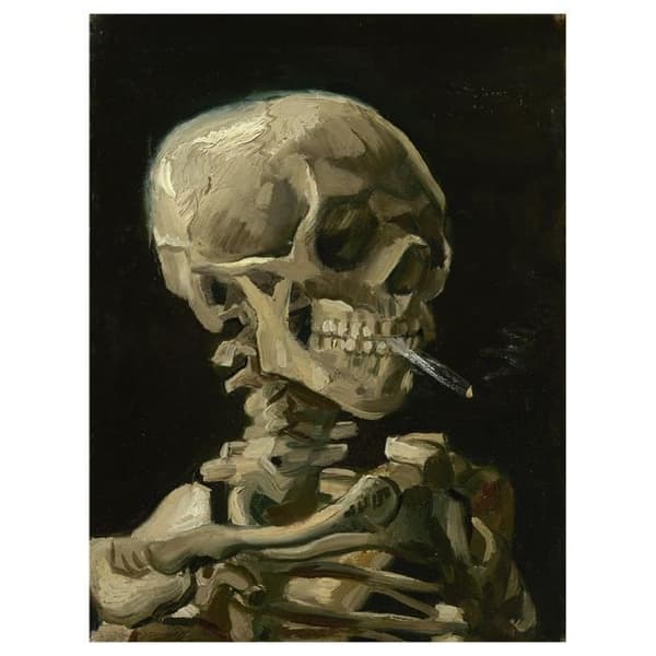 Målning, Canvastryck - Dödskalle med tändcigarett - Väggdekoration - 60x80cm