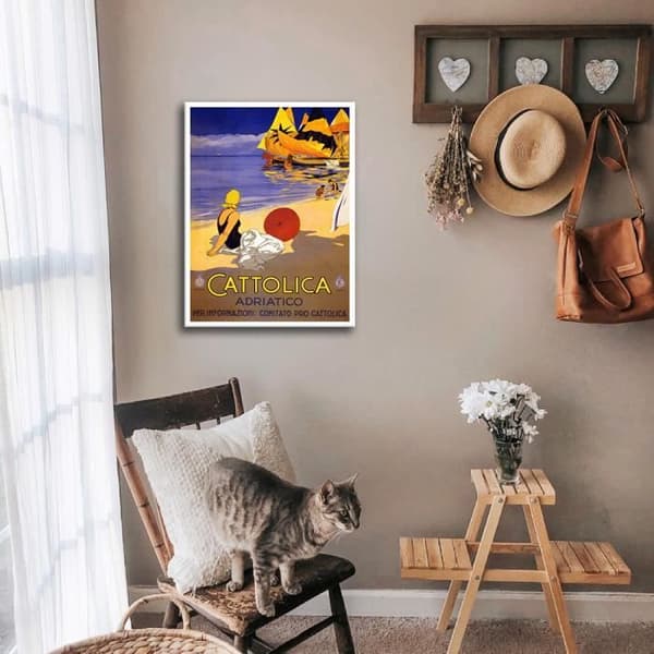Legendarte - Vintage Cattolica turistaffisch - målning, canvastryck cm. 50x70