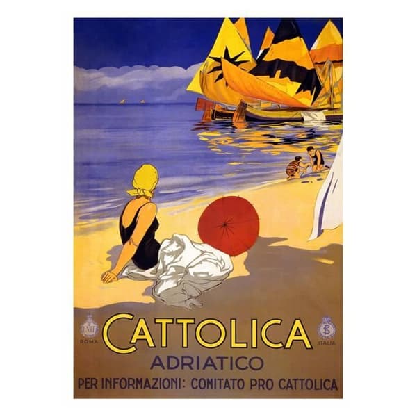 Legendarte - Vintage Cattolica turistaffisch - målning, canvastryck cm. 50x70