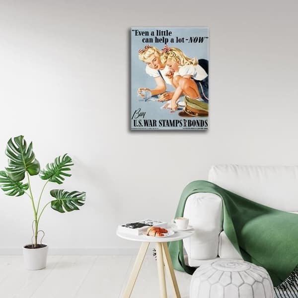 Legendarte - Vintage War Propaganda Poster Även lite kan hjälpa mycket - nu - Målning, tryck på duk cm. 50x70