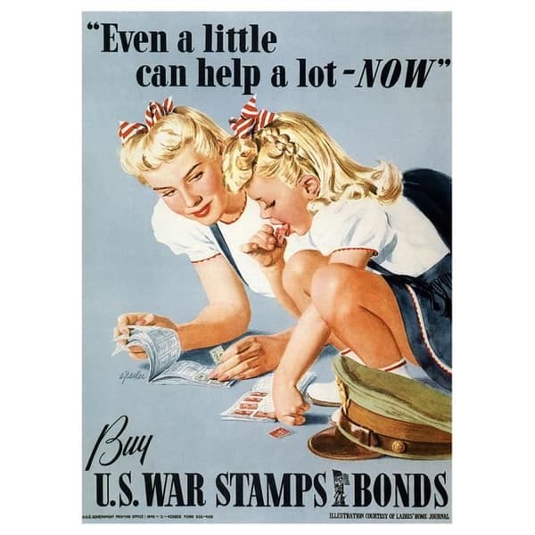 Legendarte - Vintage War Propaganda Poster Även lite kan hjälpa mycket - nu - Målning, tryck på duk cm. 50x70
