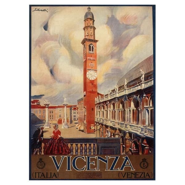 Legendarte - Vintage Vicenza Tourist Poster - Målning, Canvastryck cm. 50x70