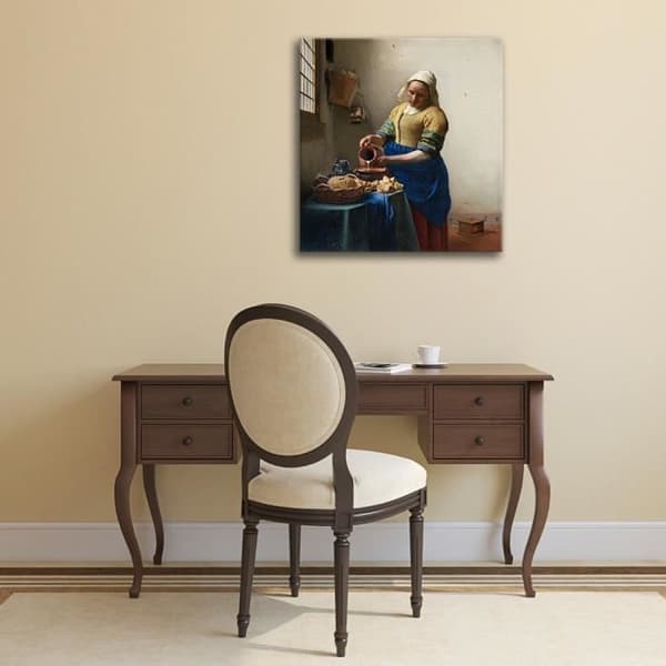 Legendarte - Målning, tryck på duk - Mjölkjungfrun Jan Vermeer cm. 80x90