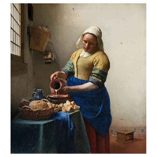 Legendarte - Målning, tryck på duk - Mjölkjungfrun Jan Vermeer cm. 80x90