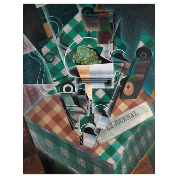 Legendarte - Målning, Tryck på duk - Stilleben med rutig duk Juan Gris cm. 80x100
