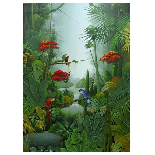 Tavla, Canvastavla - Papegojor med bambu - 50x70cm