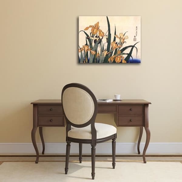 Legendarte - Målning, tryck på duk - Iris och gräshoppa Katsushika Hokusai cm. 80x100