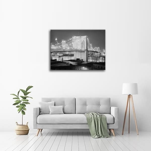 Legendarte - Målning, Tryck på duk - Lights on the Brooklyn Bridge cm. 60x75